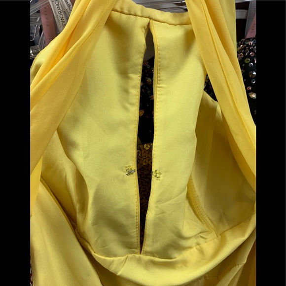 Sz 6-8 Mori Lee Bright Yellow Hi Neck Backless Prom Homecoming Formal Dress NWT - Picture 4 of 7